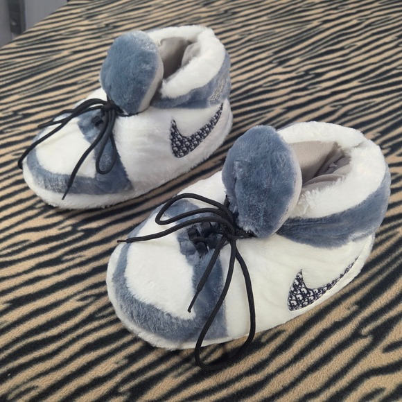 Other - NWOT Puffy Dior Grey White Plush Sneaker Slippers Novelty House Shoes 36-44